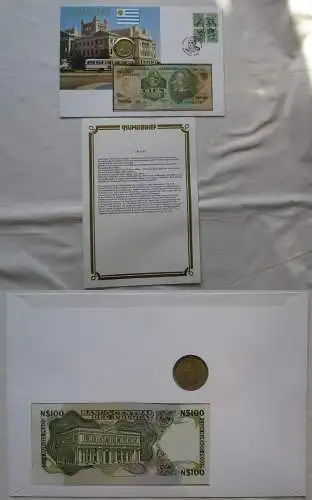 Numisbrief Uruguay mit 100 Pesos Banknote und Münze 1984 (167840)