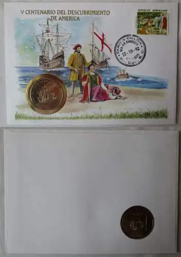 Numisbrief 1 Peso Dominikanische Republik Segelschiff 1988 (168012)