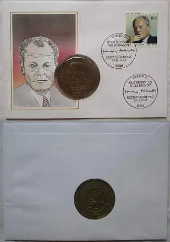 Numisbrief Willi Brandt mit 1 Dollar Münze Liberia 1993 (167770)