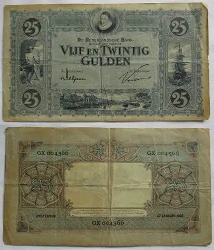 25 Gulden Banknote Niederlande 27.Januar 1928 blauer Druck (167517)