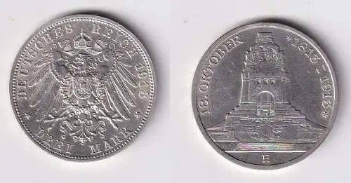 3 Mark Silbermünze Sachsen Völkerschlachtdenkmal 1913 ss/vz (133491)