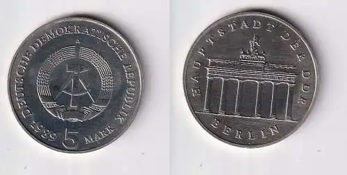 DDR Gedenk Münze 5 Mark Brandenburger Tor 1989 Stempelglanz (137679)