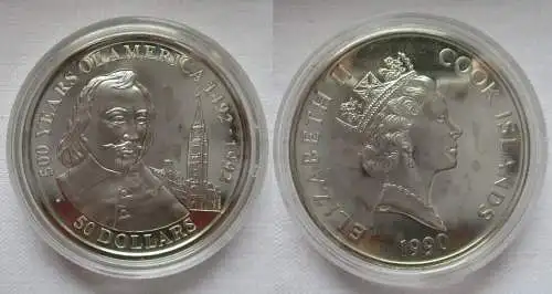 50 Dollar Silbermünze Cook Inseln 1990 500 Jahre Amerika Champlain (167809)