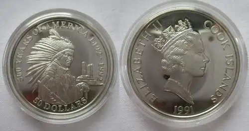 50 Dollar Silbermünze Cook Inseln 1991 500 Jahre Amerika Sitting Bull (166095)