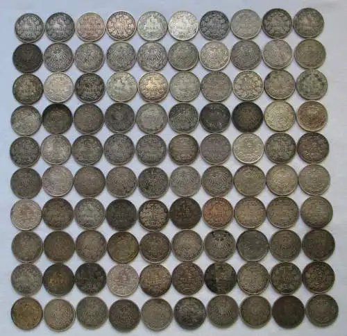 Sammlung mit 100 Silbermünzen 1/2 Mark Deutsches Reich Kaiserreich (162701)