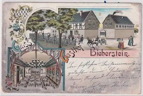 84754 Ak Lithographie Gruß vom Gasthof Bieberstein bei Reinsberg in Sa. 1902