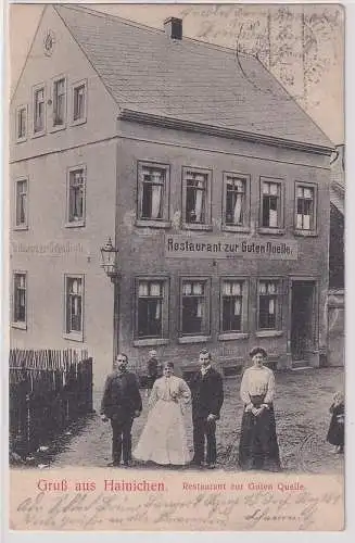 907795 Ak Gruß aus Hainichen Restaurant zu Guten Quelle 1905