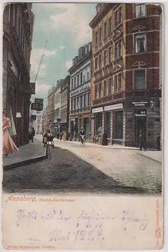 05686 Ak Annaberg Buchholzerstrasse mit Geschäften um 1910