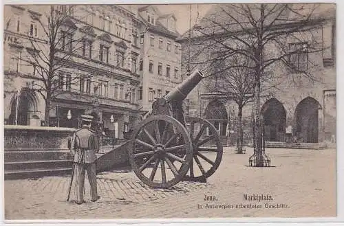 98150 Feldpost Ak Jena Marktplatz in Antwerpen erbeutetes Geschütz 1916