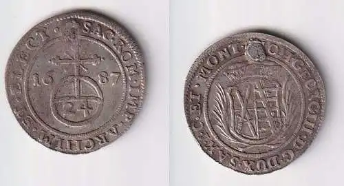 1/24 Taler Silber Münze Sachsen 1687 ss repariert (113719)