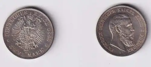 2 Mark Silber Münze Preussen Kaiser Friedrich 1888 Stgl. (124475)
