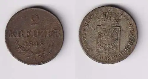 2 Kreuzer Kupfer Münze Österreich 1848 A ss (139926)