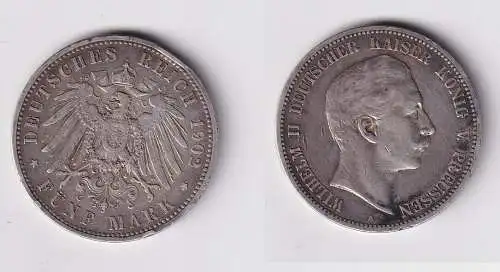 5 Mark Silber Münze Preussen Kaiser Wilhelm II 1902 ss (123678)