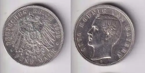 5 Mark Silbermünze Bayern König Otto 1913 Jäger 46 f.vz (120074)