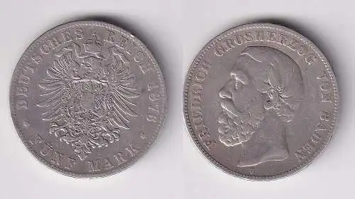 5 Mark Silbermünze Baden Grossherzog Friedrich 1876 Jäger 27 f.ss (134320)