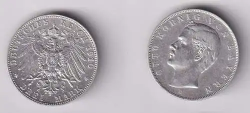 3 Mark Silbermünze Bayern König Otto 1910 Jäger 47 ss+ (129233)