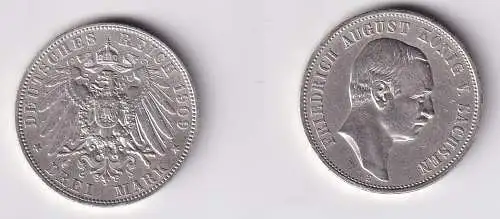 3 Mark Silbermünze Sachsen König Friedrich August 1909 Jäger 135 (120875)