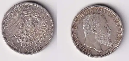 2 Mark Silbermünze Württemberg König Wilhelm II 1905 Jäger 174 f. Stgl. (124249)