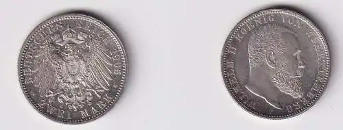 2 Mark Silbermünze Württemberg König Wilhelm II 1905 Jäger 174 Stgl. (128336)