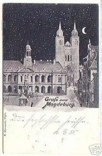 08715 Mondscheinkarte Gruß aus Magdeburg im Winter 1899