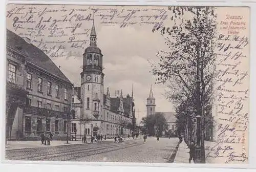 90471 AK Dessau - Das Postamt und Johanniskirche mit Straßenansicht 1903