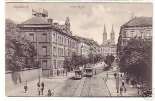 19261 Ak Magdeburg Wilhelmstraße mit Straßenbahn 1912