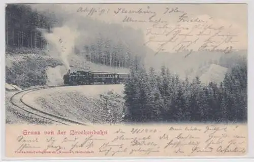 87495 Ak Gruss aus der Brockenbahn 1900