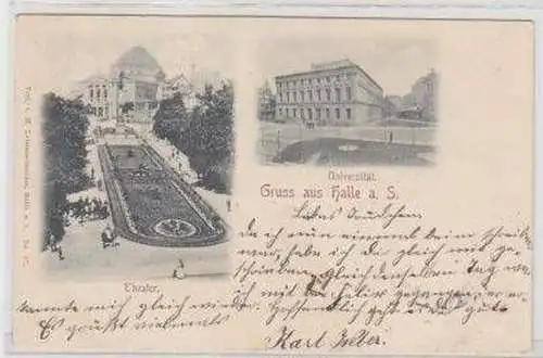 47772 Ak Gruß aus Halle a.S. Universität & Theater 1898