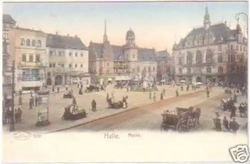 27099 Ak Halle an der Saale Markt mit Geschäften um1900