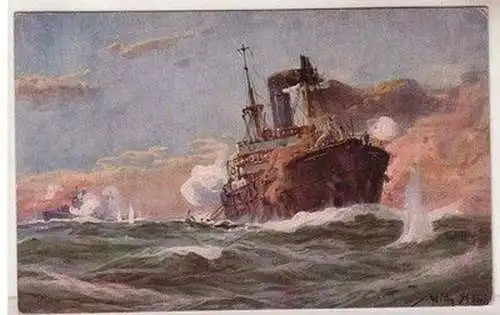 26099 Ak Deutsches U-Boot im Gefecht mite einem bewaffneten Handelsdampfer 1917