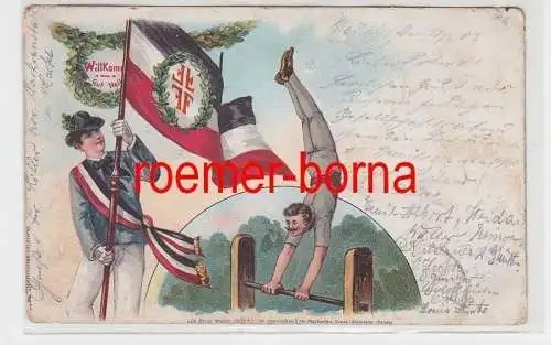 64856 Ak Lithografie Willkommen - Gut Heil! Fahnenträger und Turner 1903