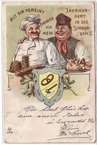 59093 Humor Ak Lithographie Bäcker und Fleischer 1901