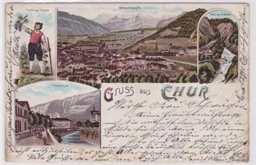 94264 AK Gruss aus Chur - Plessurquai, Passugg-Quellen & Veltliner Knabe 1900