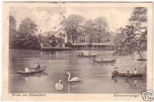 29645 Ak Gruss aus Düsseldorf Schwanenspiegel 1913