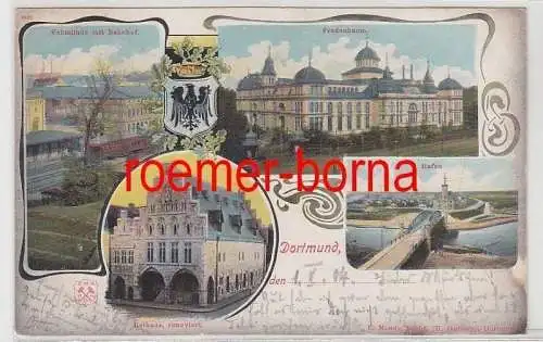 04526 Mehrbild Ak Dortmund Vehmlinde mit Bahnhof, Hafen usw. 1904