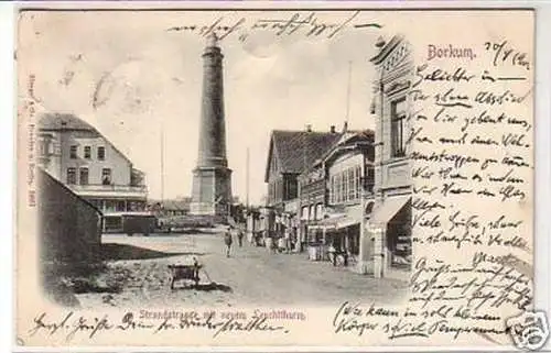 33178 Präge Ak Borkum Strandstrasse Leuchtturm 1901