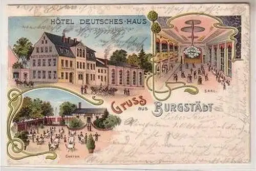 52558 Ak Lithographie Gruss aus Burgstädt Hotel Deutsches Haus 1903