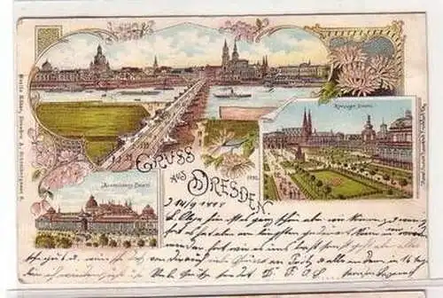 57962 Ak Lithografie Gruss aus Dresden Panorama Zwinger Ausstellungspalast 1898