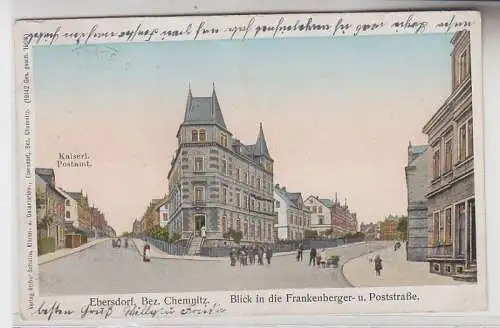 69927 Ak Ebersdorf Blick in die Frankenberger- & Poststraße 1909