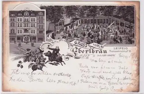 86314 Ak Lithographie Gruß vom Eberlbräu Leipzig Thomaskirchhof 16, 1899