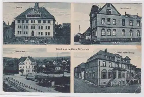 69429 Mehrbild Ak Gruß aus Mülsen St. Jakob Schule, Gasthof usw. 1924