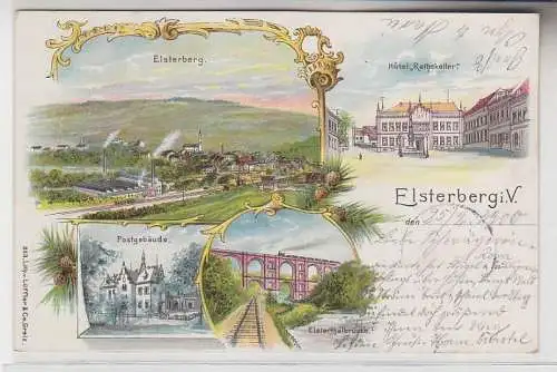 68935 Ak Lithographie Elsterberg im Vogtland Hotel usw. 1900