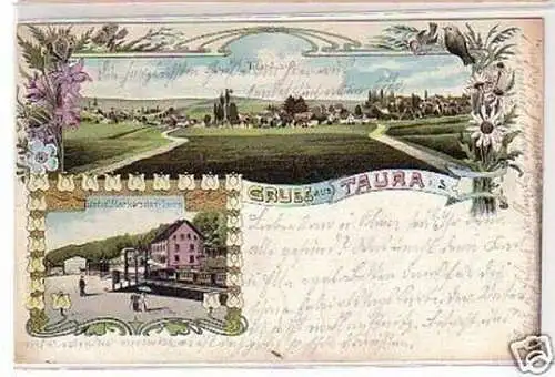 27050 Ak Lithographie Gruß aus Taura in Sachsen 1910