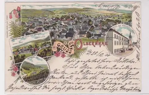 65728 Ak Lithographie Gruß aus Olbernhau Hotel zur Gerichtsschänke usw. 1900