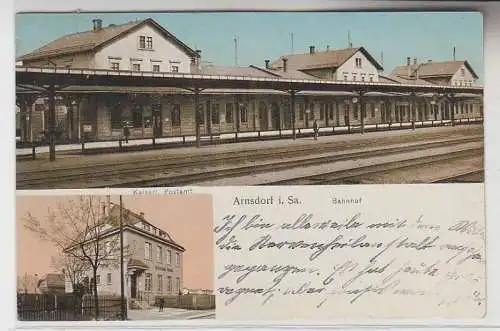 70880 Mehrbild Ak Arnsdorf in Sachsen Bahnhof, kaiserliches Postamt 1912