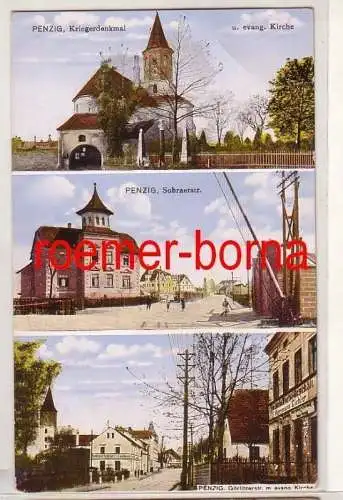 80513 Mehrbild Ak Penzig Kriegerdenkmal, Sohraer- & Görlitzerstraße um 1920