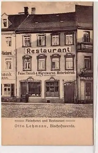 41013 Ak Bischofswerda Fleischerei & Restaurant um 1920