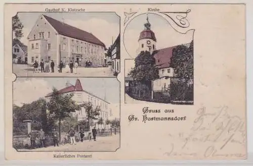 92177 AK Gruss aus Groß Hartmannsdorf - Gasthof, Kirche & Kaiserl. Postamt 1904