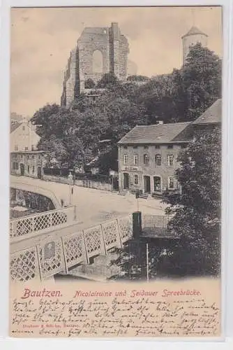 92699 Ak Bautzen Nicolairuine und Seidauer Spreebrücke 1901