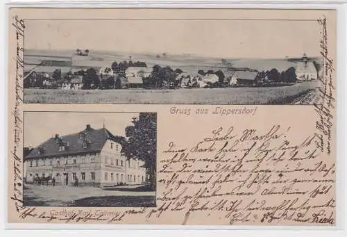 93141 AK Gruss aus Lippersdorf - Gasthof Karl Thürmer, Totalansicht 1903